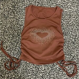 Brown rhinestone tank top